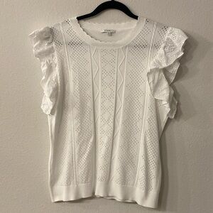 Sioni White Sleeveless Flutter Sweater